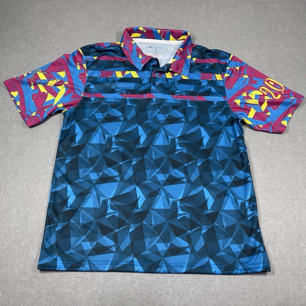 Holloway Polo Shirt Mens Large Blue Dry-Excel Geometric Multicolor‎ Golf 2016